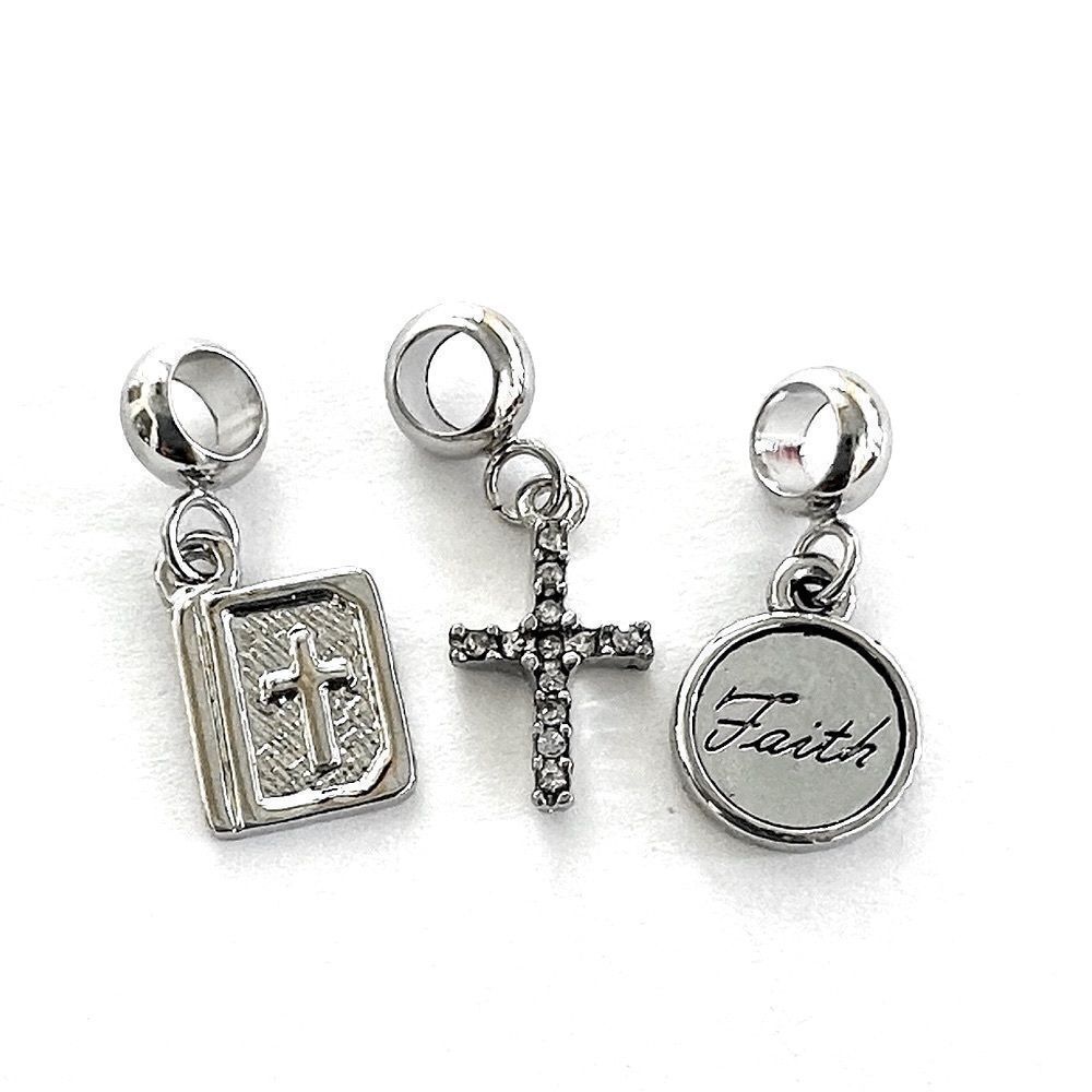 Silver Bible Faith Cross Charm Set